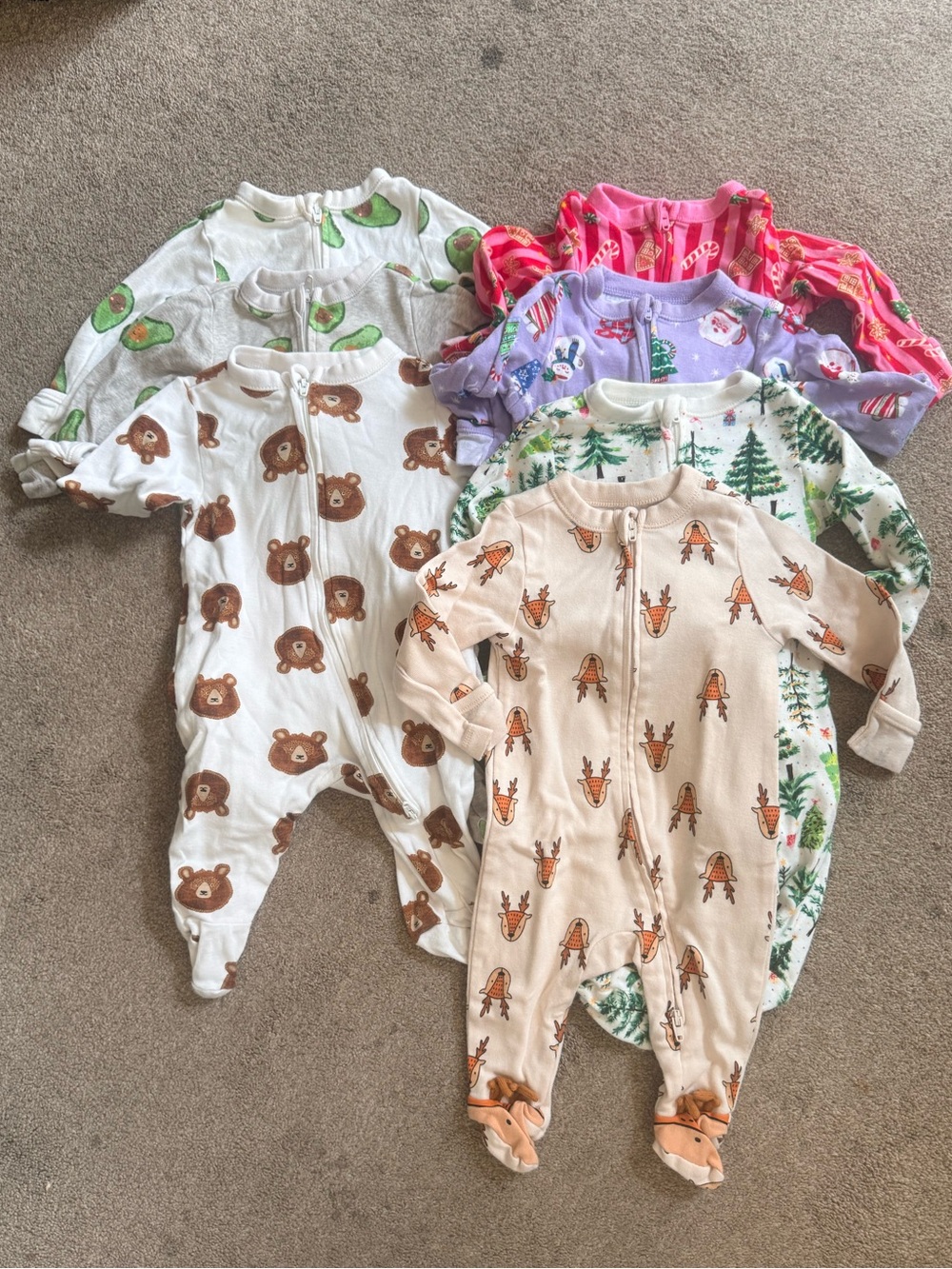 Old Navy Holiday Print 2 Way Zipper Sleeper Pajamas Bundle (7) Size 0-3 Months